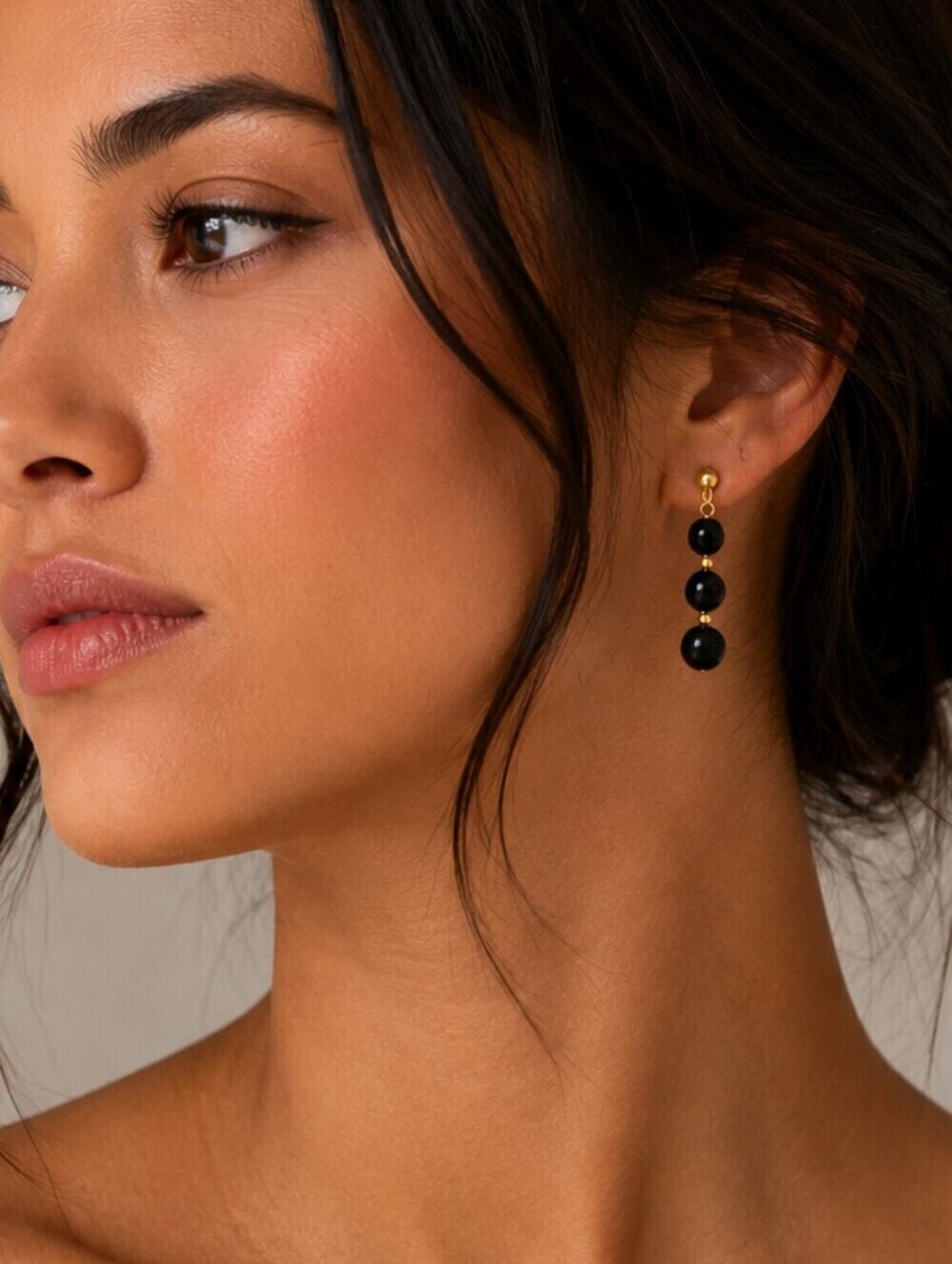 3/$30 Vintage 1990s Black and Gold Beaded Drop Earrings